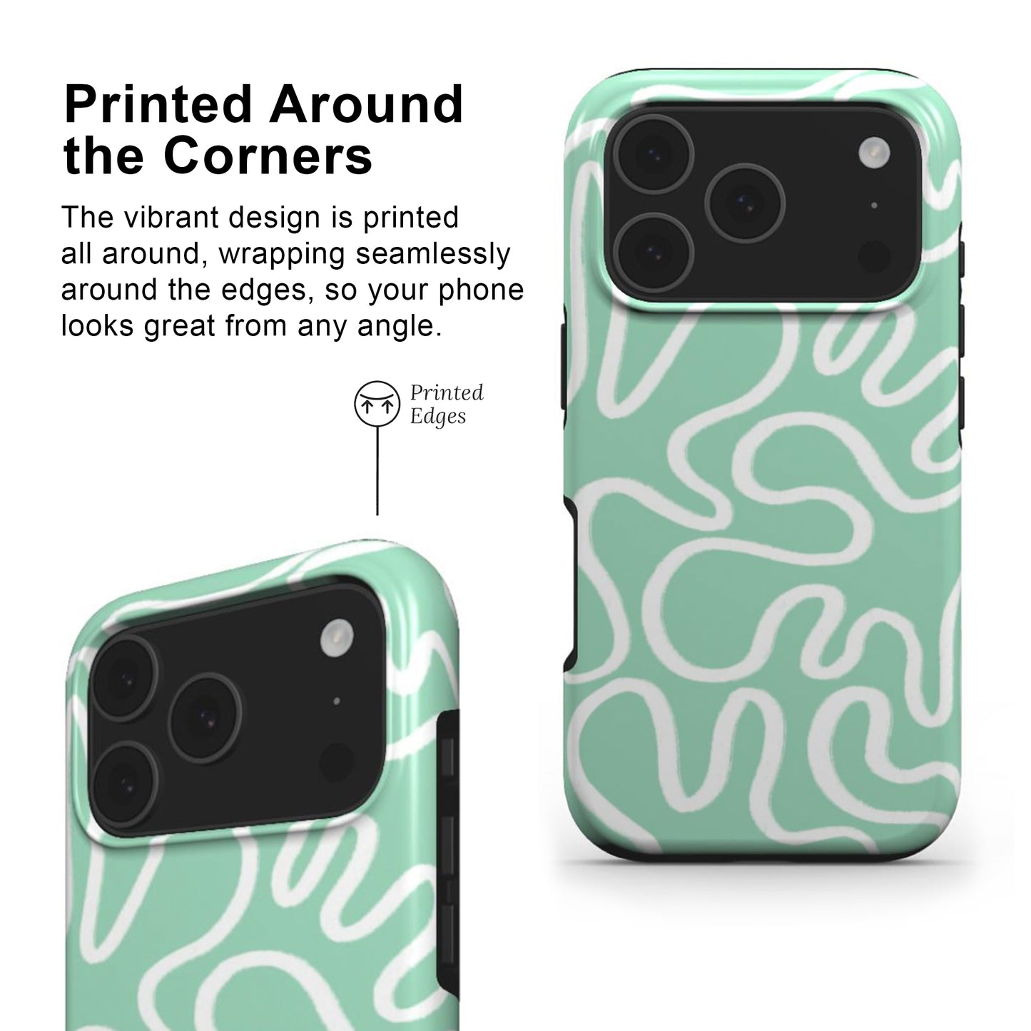 Green Abstract Line Phone Case with printed edges and full wrap around deign