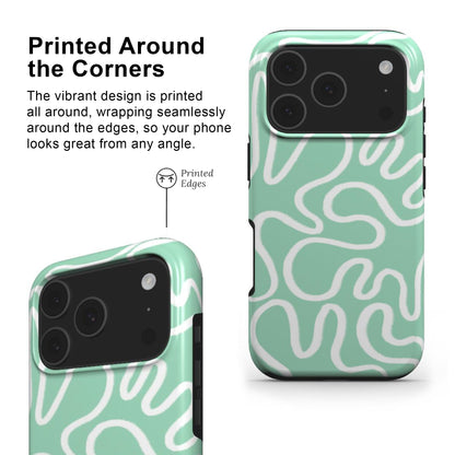 Green Abstract Line Phone Case with printed edges and full wrap around deign