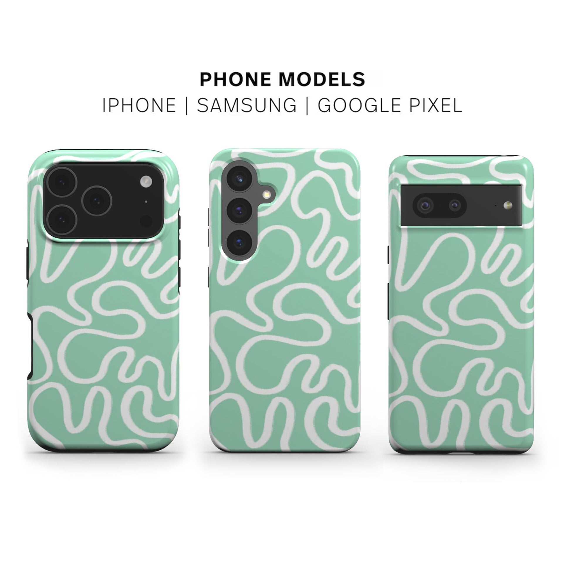 Green Abstract Line Phone Case available for iPhone Samsung and Google models 