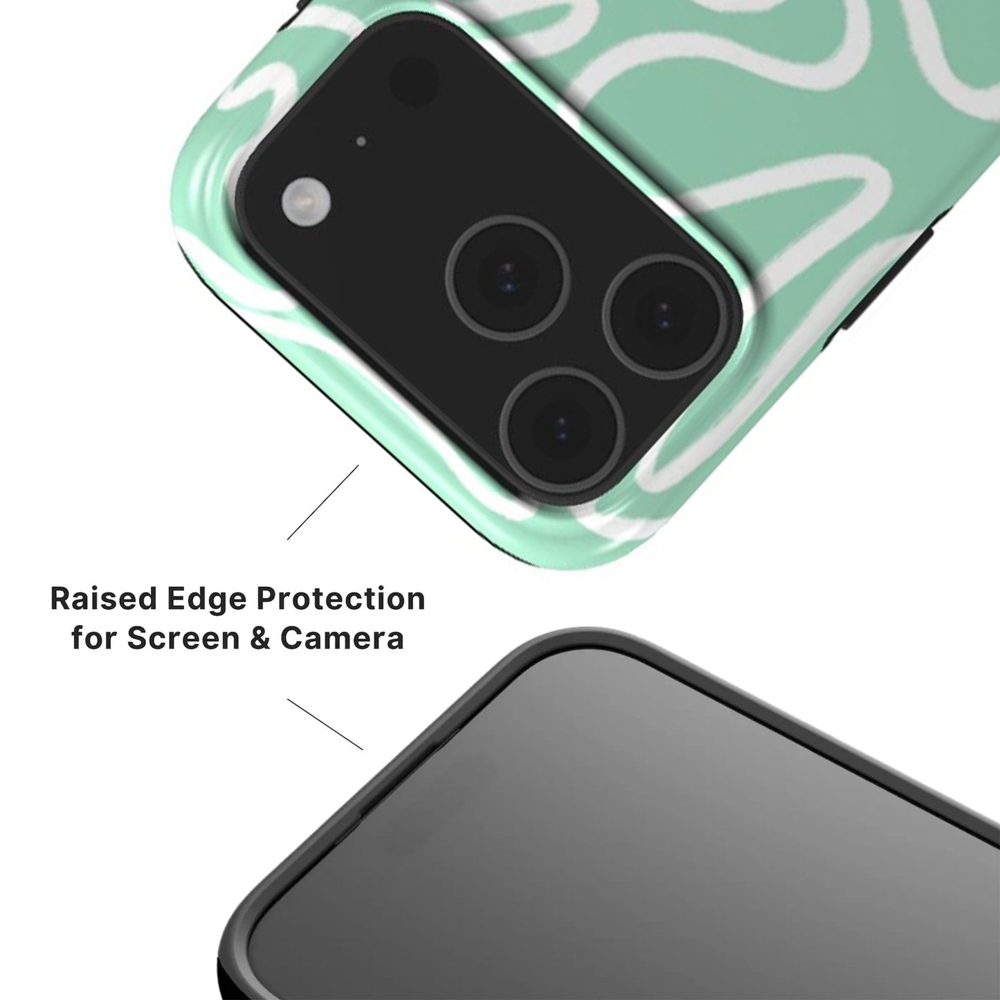 Green Abstract Line Phone Case with raised camera and screen edges for extra protection