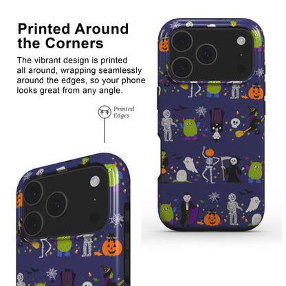 Halloween-themed phone case with colorful design  with printed edges and full wrap around deign