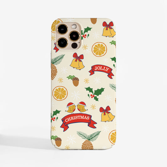 Christmas phone case with vintage festive print design. A stylish, protective holiday phone case for women.