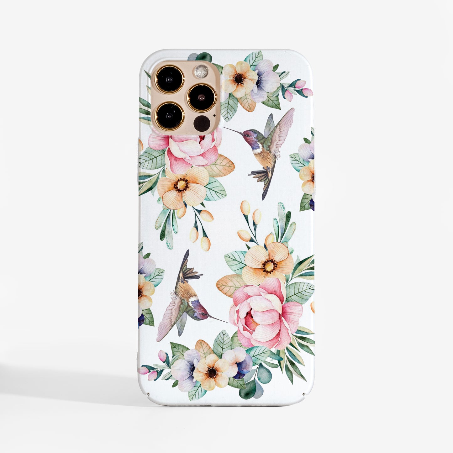 Stylish hummingbird phone case with soft pastel art print. A protective designer phone case for women who love nature