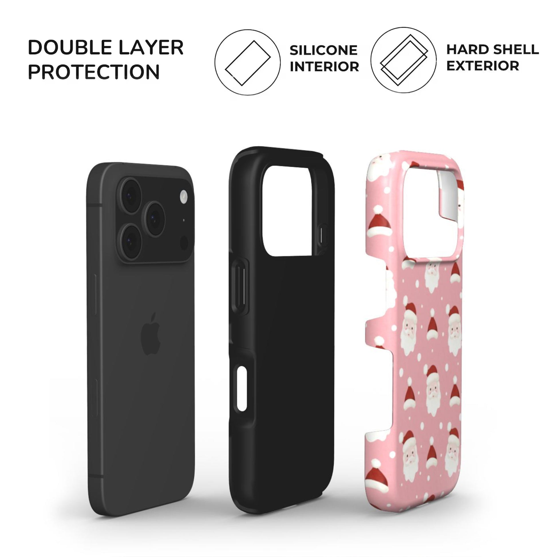 Christmas Phone case with santa print -  built with dual layer protection - soft TPU interior and Hard glossy shell