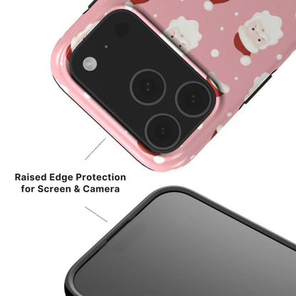 Jolly Santa Tough Phone Case howing raised camera and screen edges with black rim 