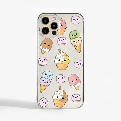 Cute kawaii ice cream clear phone case with colourful  design. A pretty, protective designer phone case for women.