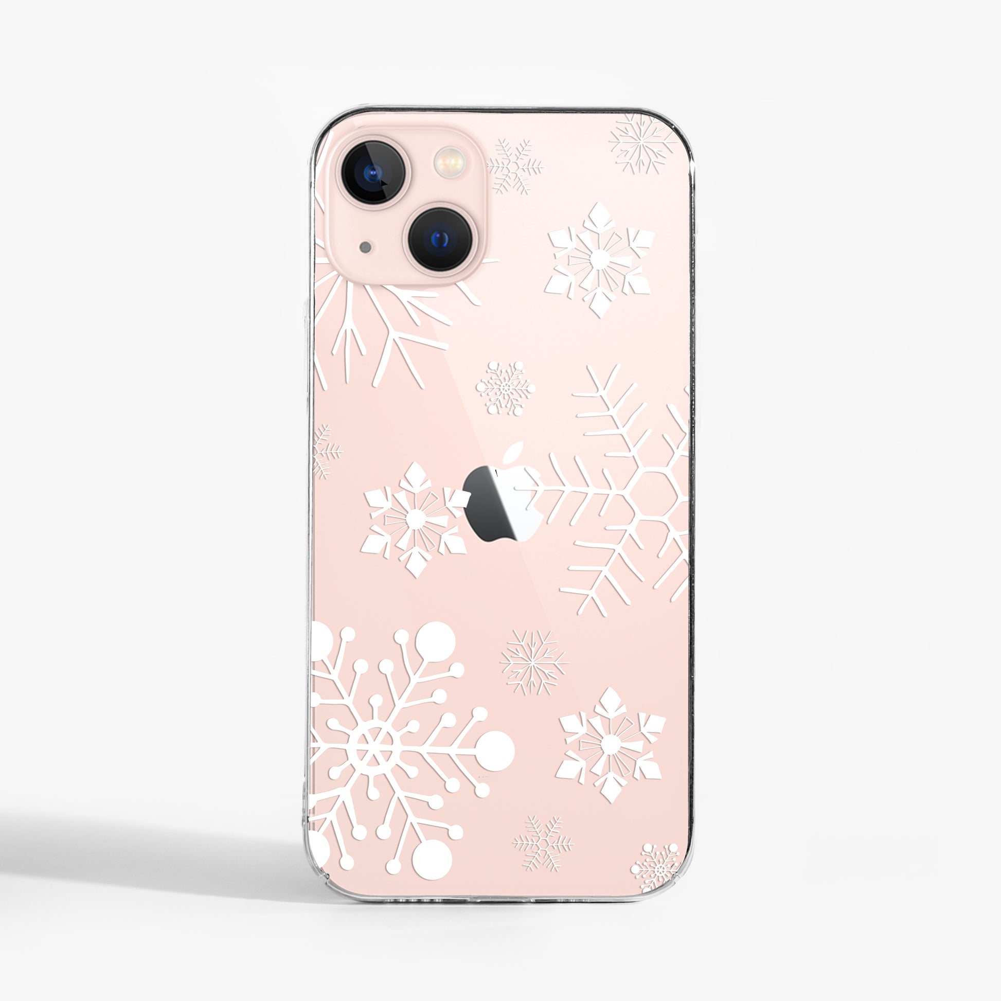 clear Phone case with white snowflake pattern perfect for the winter season