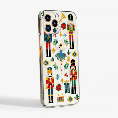 Side view of the Nutcracker Ballet clear phone case showing transparent edges and slim protective fit.