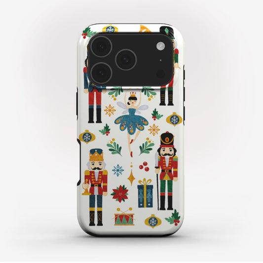 Nutcracker Ballet phone case with watercolour illustrations on a white background. A cute Christmas phone case design for iPhone and Samsung