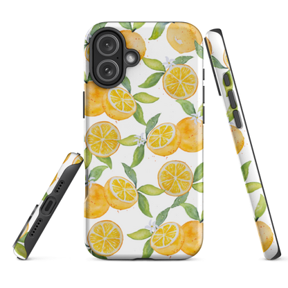 Example of the Oranges Tough Phone case for iPhone 16e, showing full wrap around print and dual layer protective shell