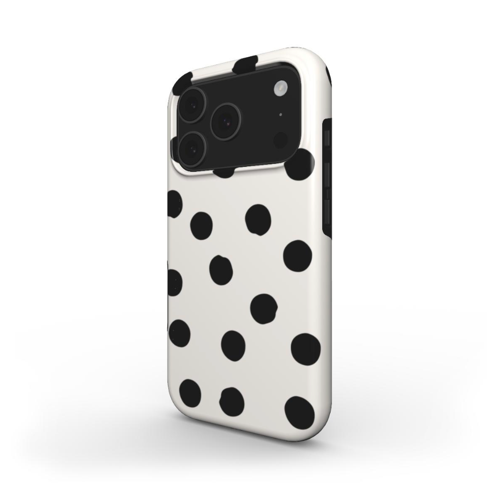 Side view of the Painted Dots Tough Case showing glossy wraparound design and slim protective fit.