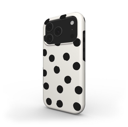 Side view of the Painted Dots Tough Case showing glossy wraparound design and slim protective fit.
