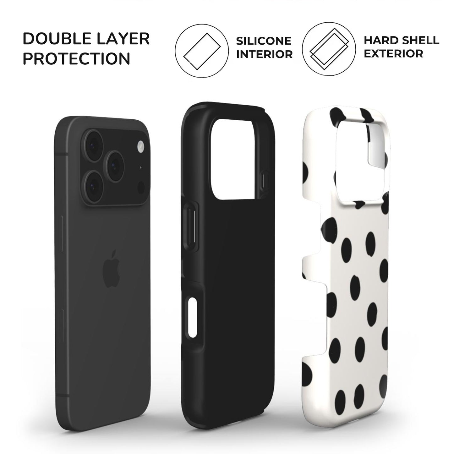 Phone case with double layer protection features and black painted dot design