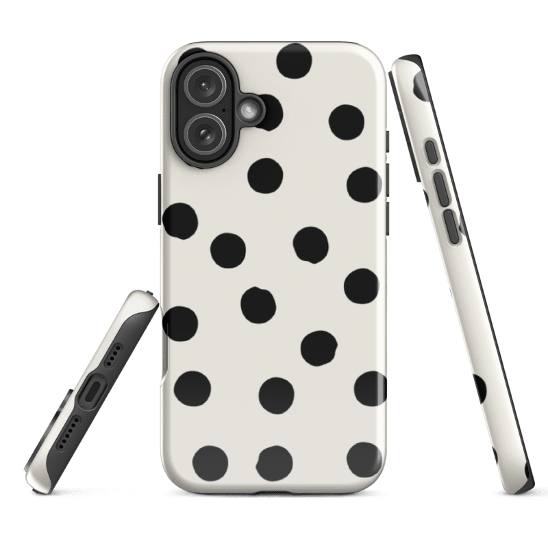 Example of the iPhone 16e Painted Dots Phone Case, with wraparound design and dual-layer protective shell