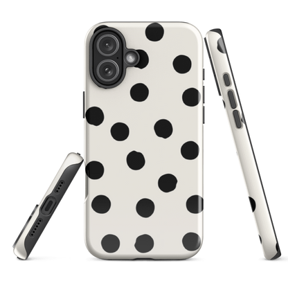 Example of the iPhone 16e Painted Dots Phone Case, with wraparound design and dual-layer protective shell