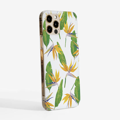 Side view of paradise flowers phone case showing clear sides and durable slim design.