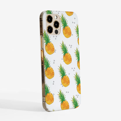 Side view of pineapple phone case showing clear sides and slim protective fit