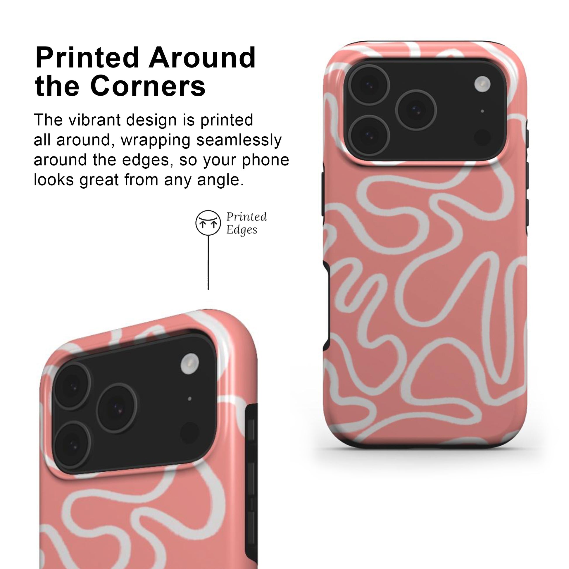 Pink Abstract Line Phone Case with printed edges and full wrap around deign