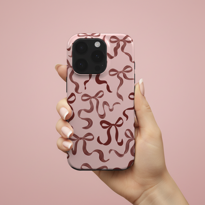 Pink Bow Tough Phone Case with cute bow design 