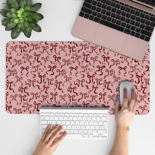 Cute ribbon bows desk mat with hand-illustrated ribbon bows, perfect for adding charm and protection to your desk
