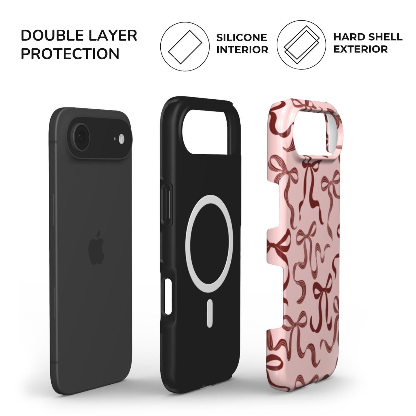 Pink Bows Phone Case build with hard glossy shell and soft TPU inner lining for extra protection