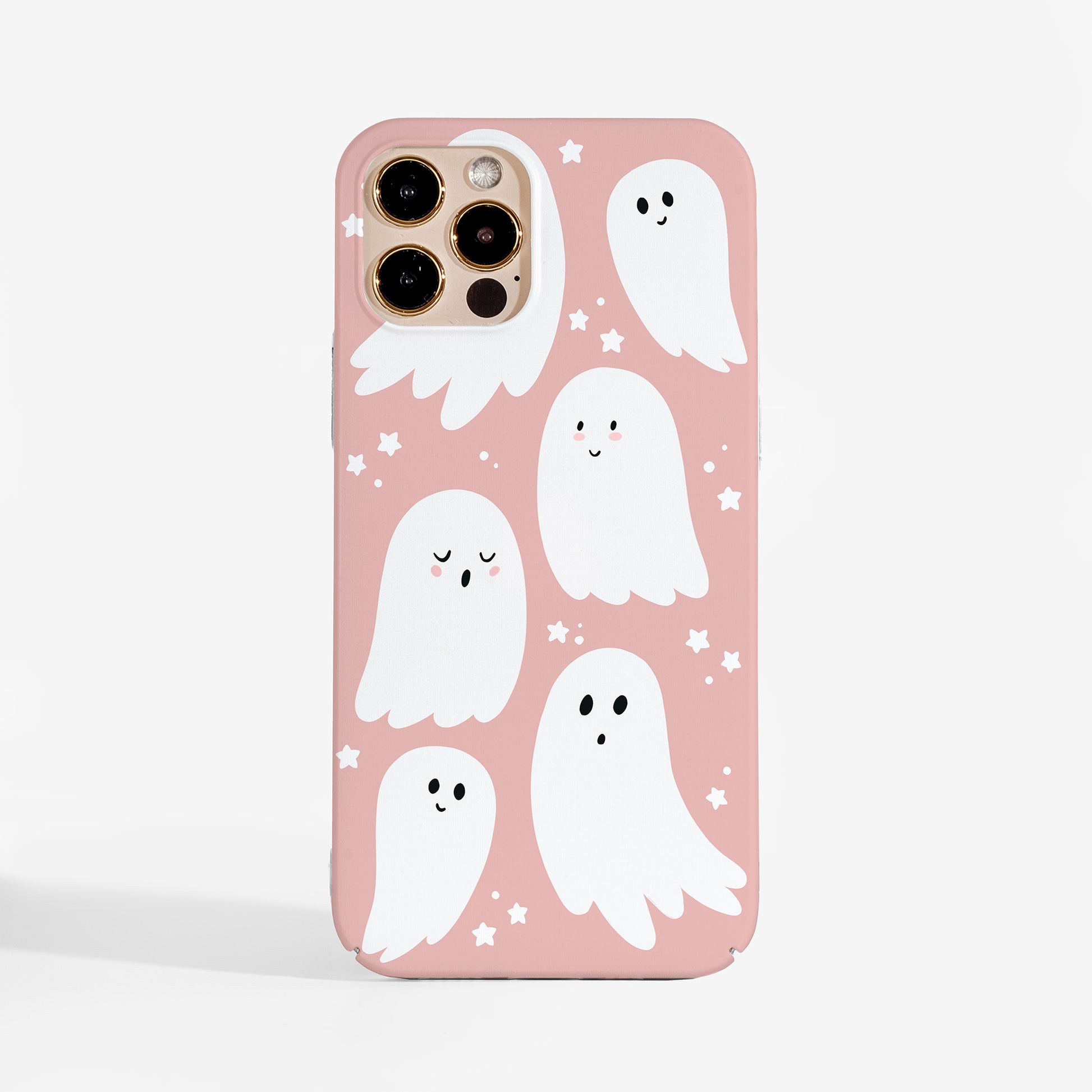 Cute pink ghosts phone case with pastel Halloween design and matte print finish. A stylish protective phone case for iPhone, Samsung, and Google Pixel — spooky but make it pretty.