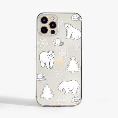 Clear polar bears phone case with cute winter design and durable art print. A stylish and protective phone case for women who love cozy seasonal style.