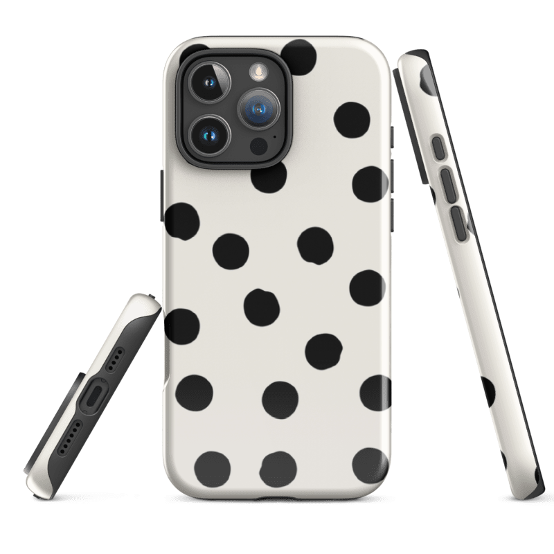Protective iPhone 15 Painted Dots Phone Case highligting full wraparound print and dual layer proective cover 