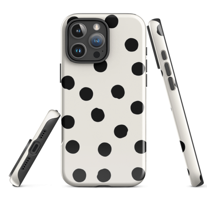 Protective iPhone 15 Painted Dots Phone Case highligting full wraparound print and dual layer proective cover 