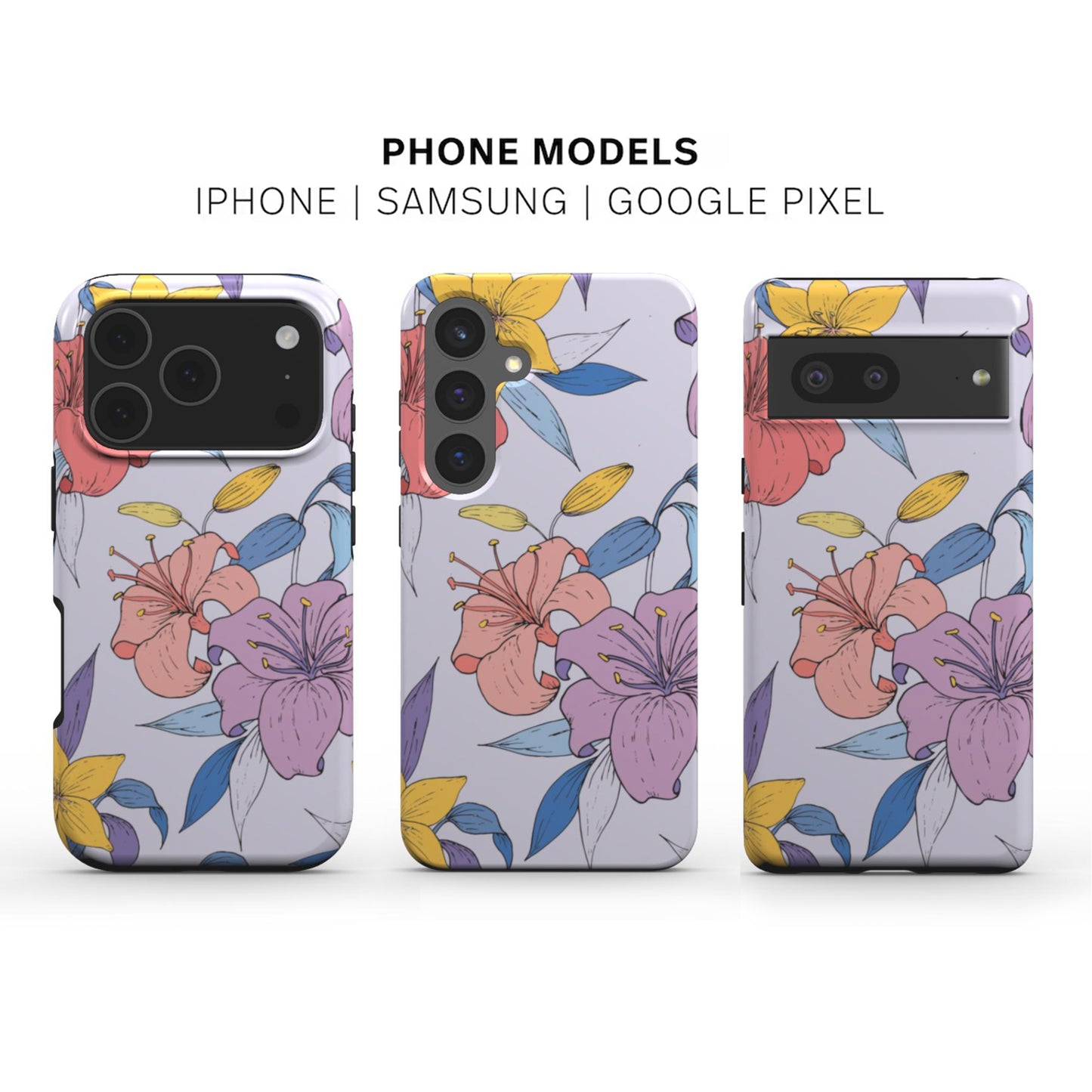Purple Flowers Phone case available for iPhone Samsung and Google models