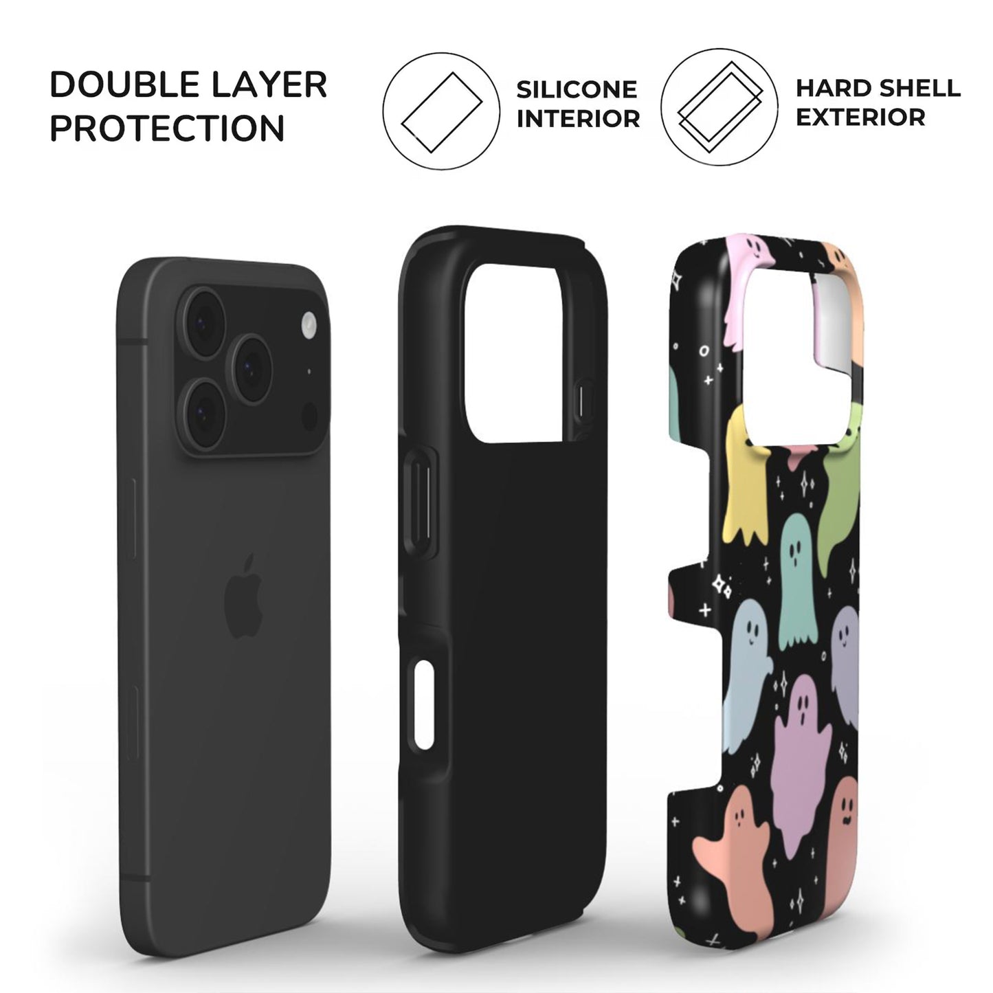 Rainbow Ghosts Phone Case built with dual layer protection - soft TPU interior and Hard glossy shell