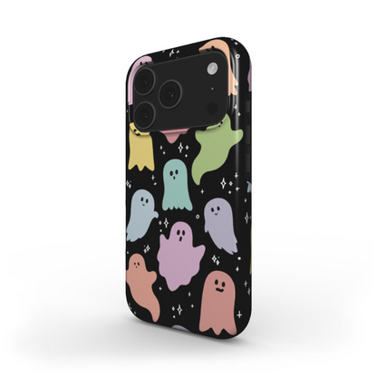 Side view of the Rainbow Ghosts Tough Case showing printed protective edges and slim dual-layer fit.