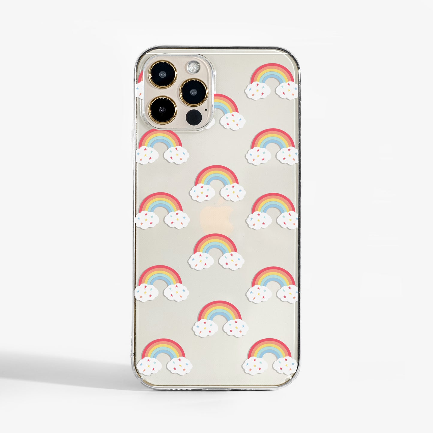 Clear phone case with pretty rainbows print. A stylish protective phone case for women who love bright, positive design