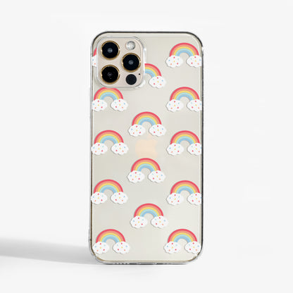 Clear phone case with pretty rainbows print. A stylish protective phone case for women who love bright, positive design
