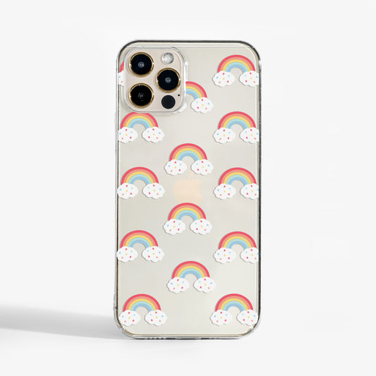 Clear phone case with pretty rainbows print. A stylish protective phone case for women who love bright, positive design