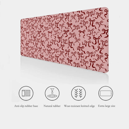Ribbon Bows Desk Mat showing features like smooth fabric texture, stitched edges and non-slip base.
