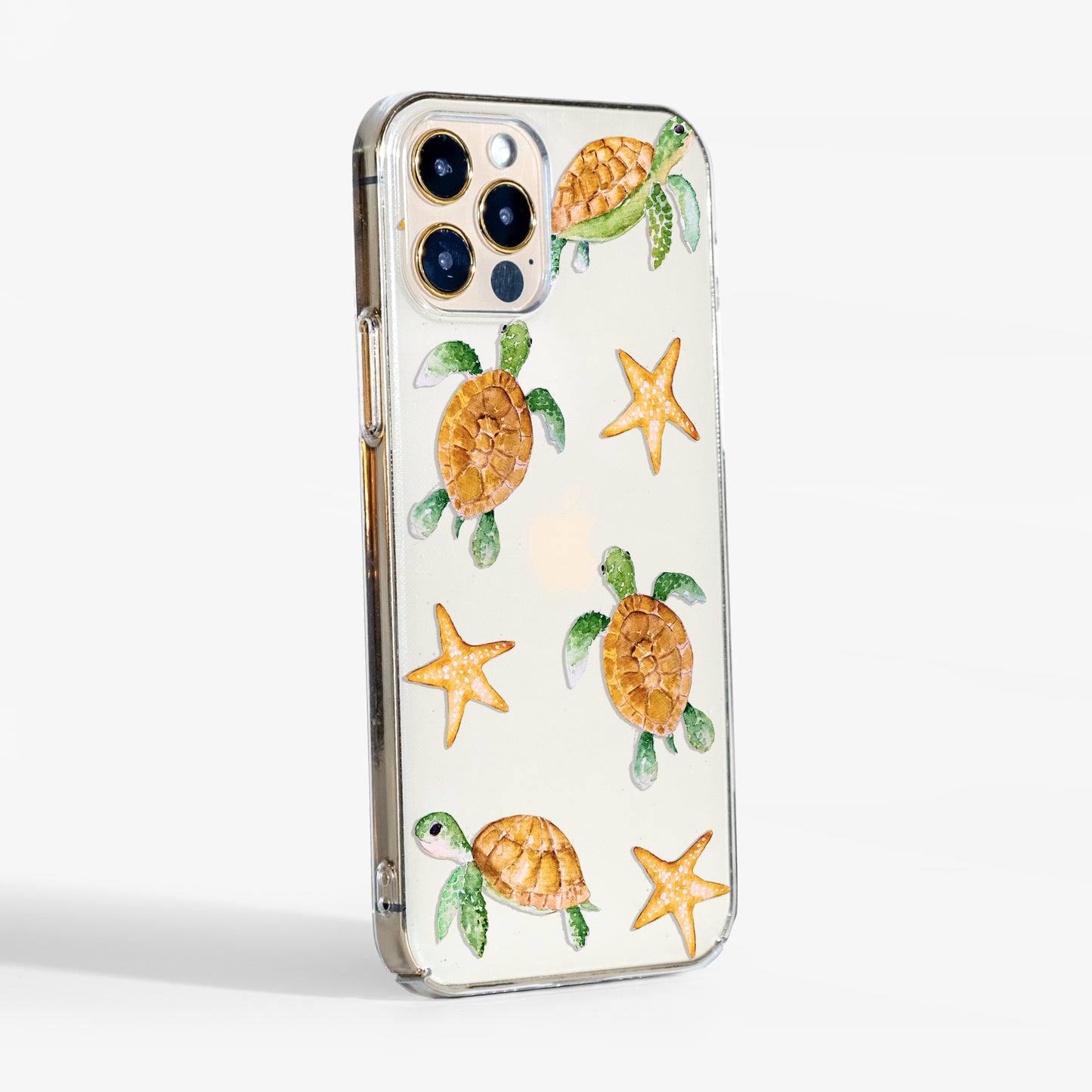Side view showing sea turtles clear phone case with transparent sides and durable, slim fit.