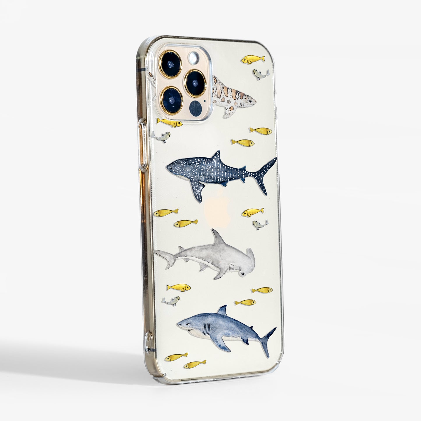 Side view showing sharks clear phone case with transparent edges and sleek, sturdy profile