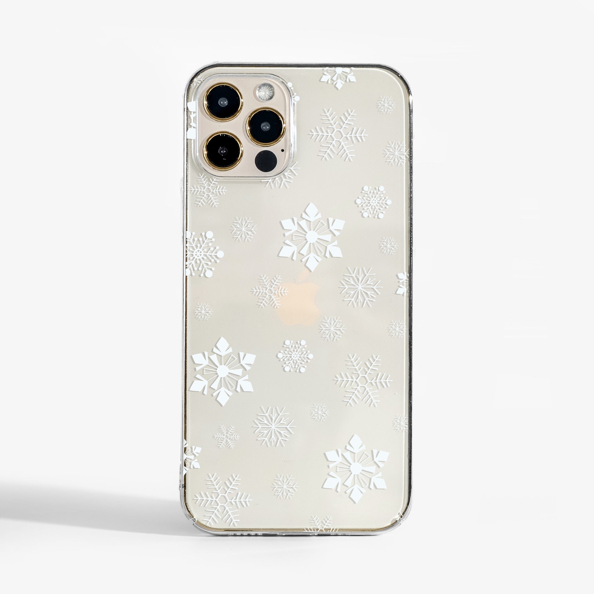 Clear small snowflakes phone case with delicate winter design and smooth matte finish on a transparent background. A stylish protective phone case that adds subtle festive charm.