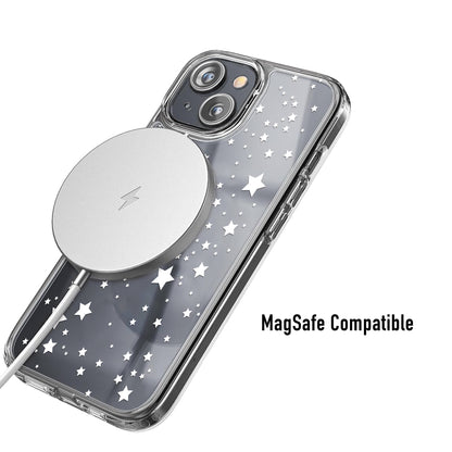 The Stars Phone case is created from thin hard plastic that works with Magsafe charhing