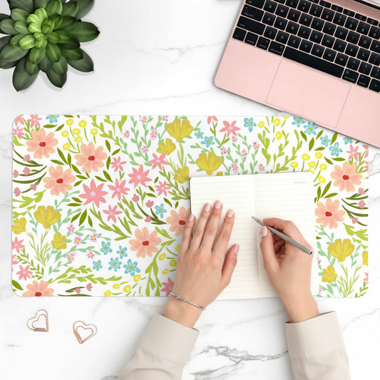 Cute Floral desk mat with laptop, non-slip, padded and soft, perfect to upgrade your workspace.