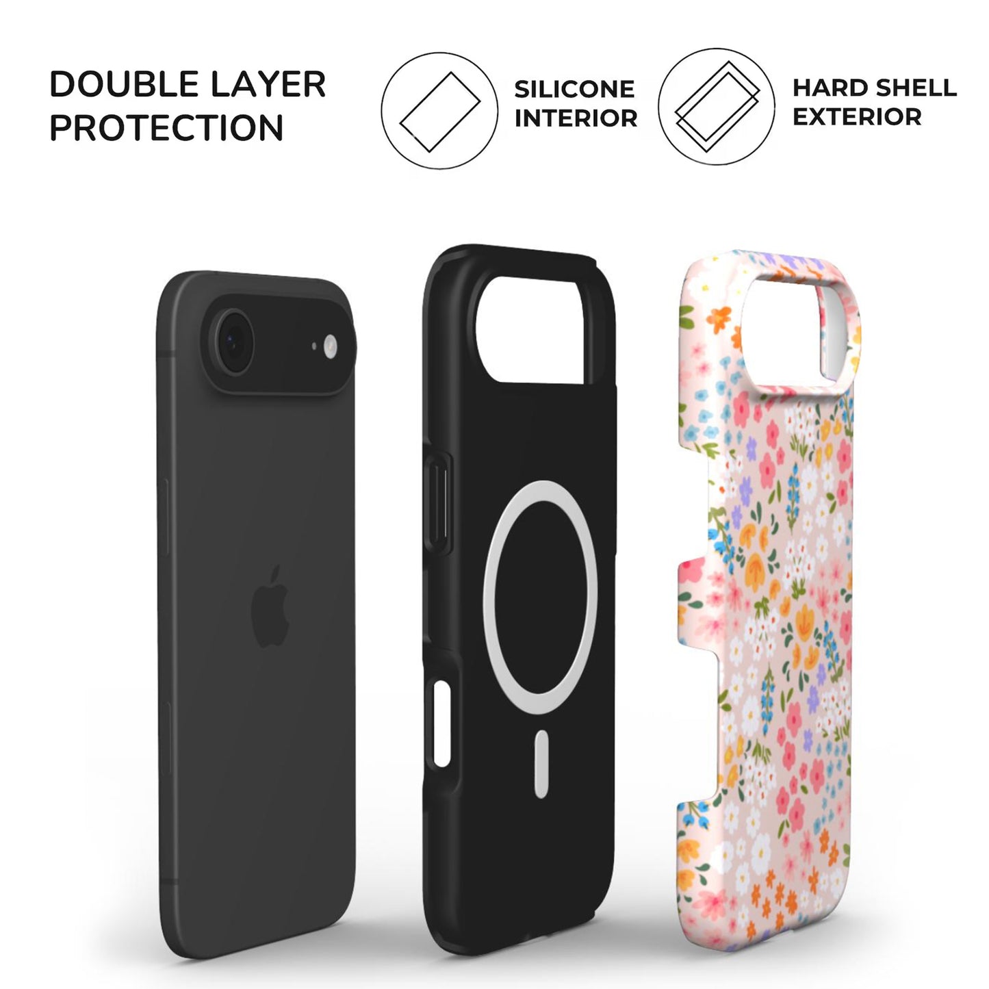 Summer Floral Tough Phone Case build with hard glossy shell and soft TPU inner lining for extra protection
