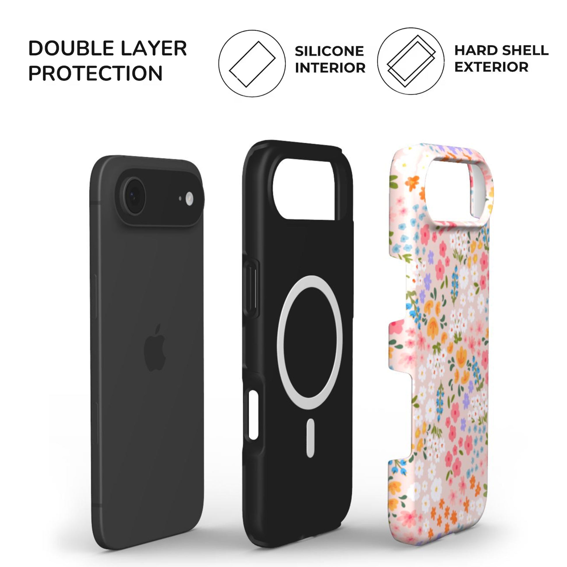 Summer Floral Tough Phone Case build with hard glossy shell and soft TPU inner lining for extra protection
