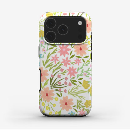 Summer Florals phone case with bright watercolour flower print and glossy finish. A stylish protective phone case design for iPhone, Samsung, and Pixel.