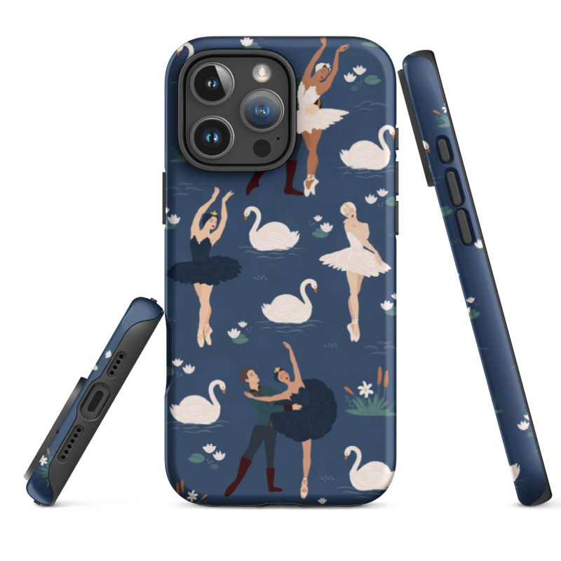 iPhone 15 Swan Lake Tough Phone Case with glossy wrap around print and dual- layer protective shell