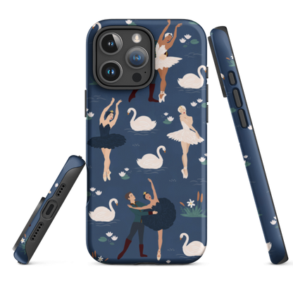 iPhone 15 Swan Lake Tough Phone Case with glossy wrap around print and dual- layer protective shell