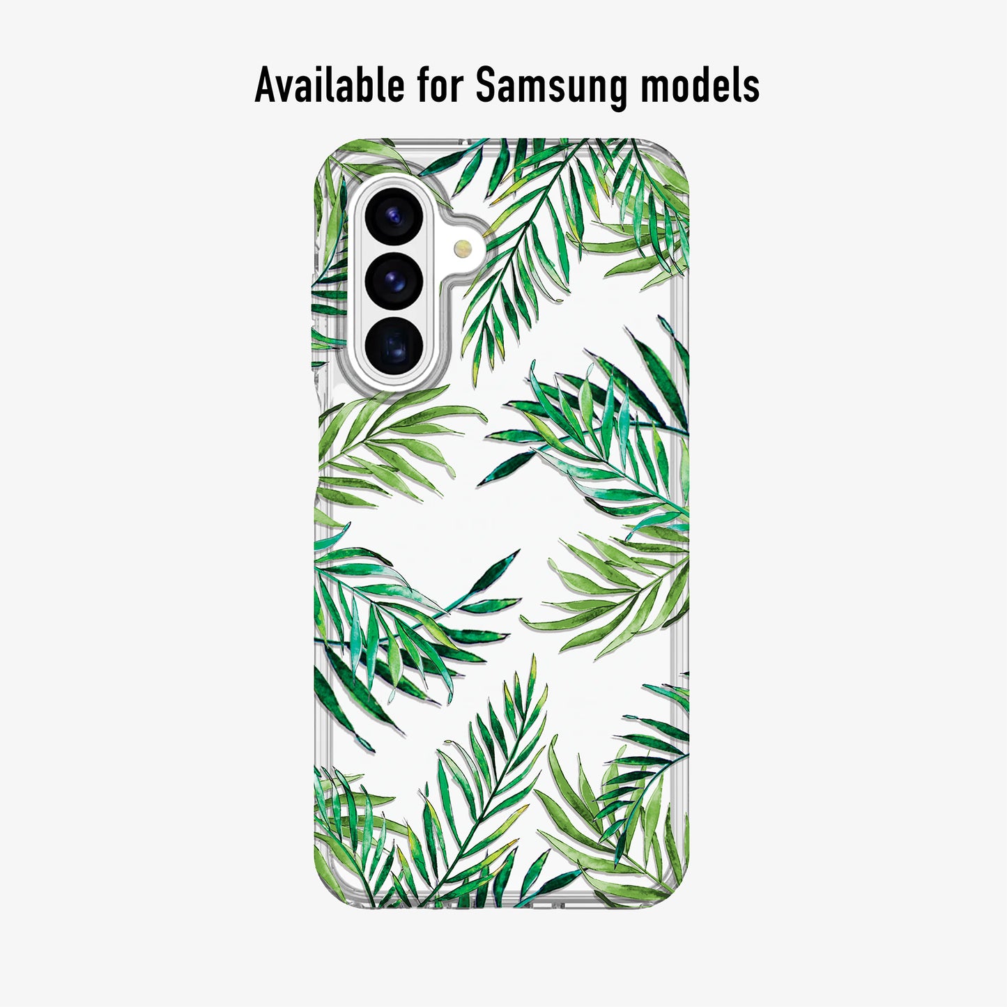 Phone case with green leaves design available for Samsung models.