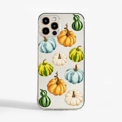Phone case with watercolour pumpkins on a clear background for iPhone, samsung and google pixel 