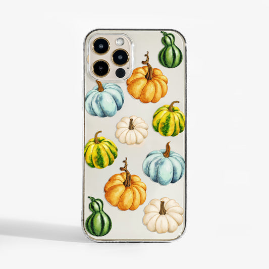Phone case with watercolour pumpkins on a clear background for iPhone, samsung and google pixel 