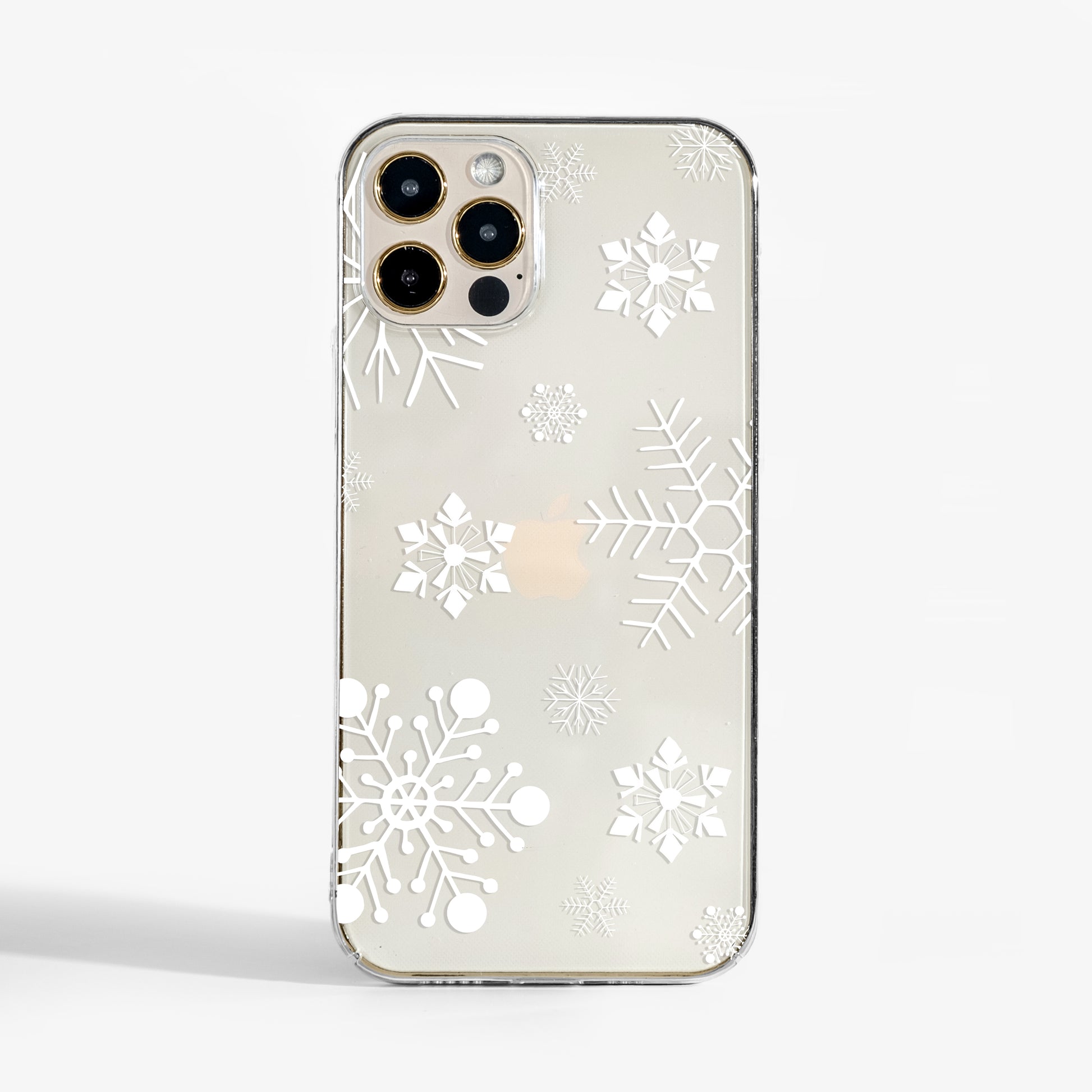 Clear phone case with winter snowflake design -for iPhone, Samsung, and Google Pixel.